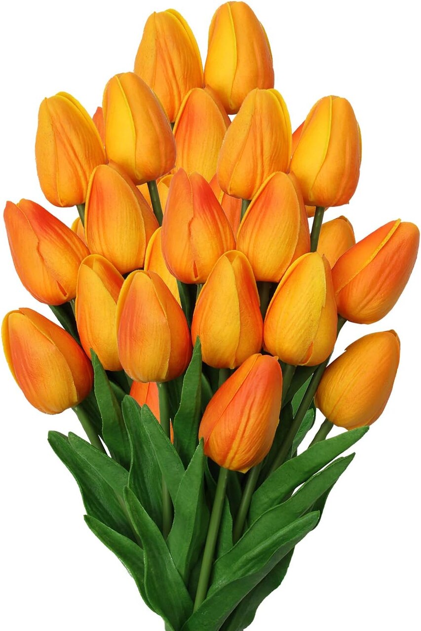 20 Pcs Orange Tulips Artificial Flowers Real Touch Fake Tulips Fake Flowers for Mother's Day 13.5 2"D x 7"W x 13.5"H